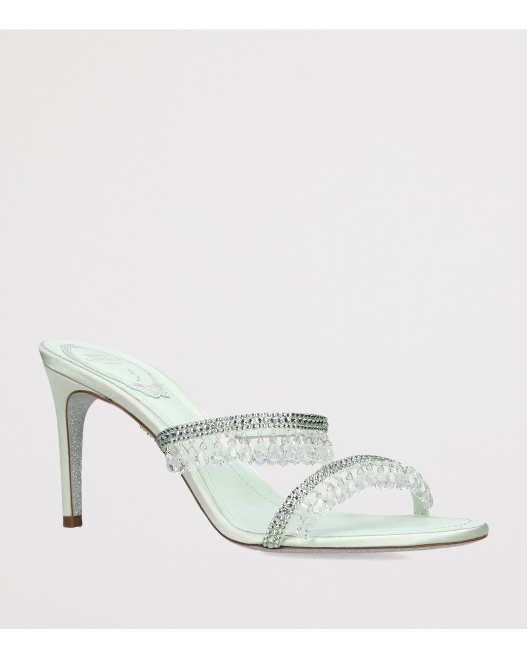 Rene Caovilla White Leather Chandelier Mules 80