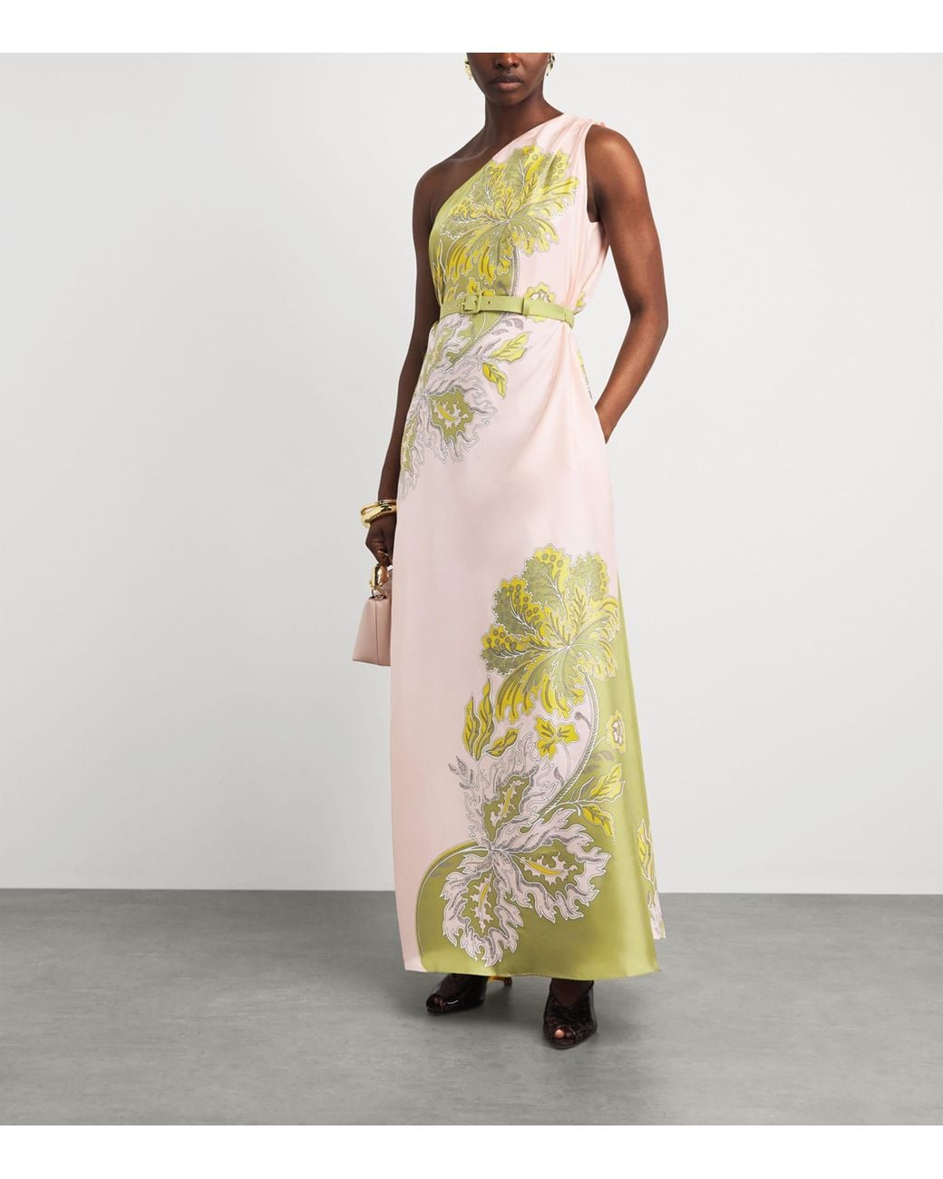 LaDoubleJ Metallic Silk One-Shoulder Maxi Dress