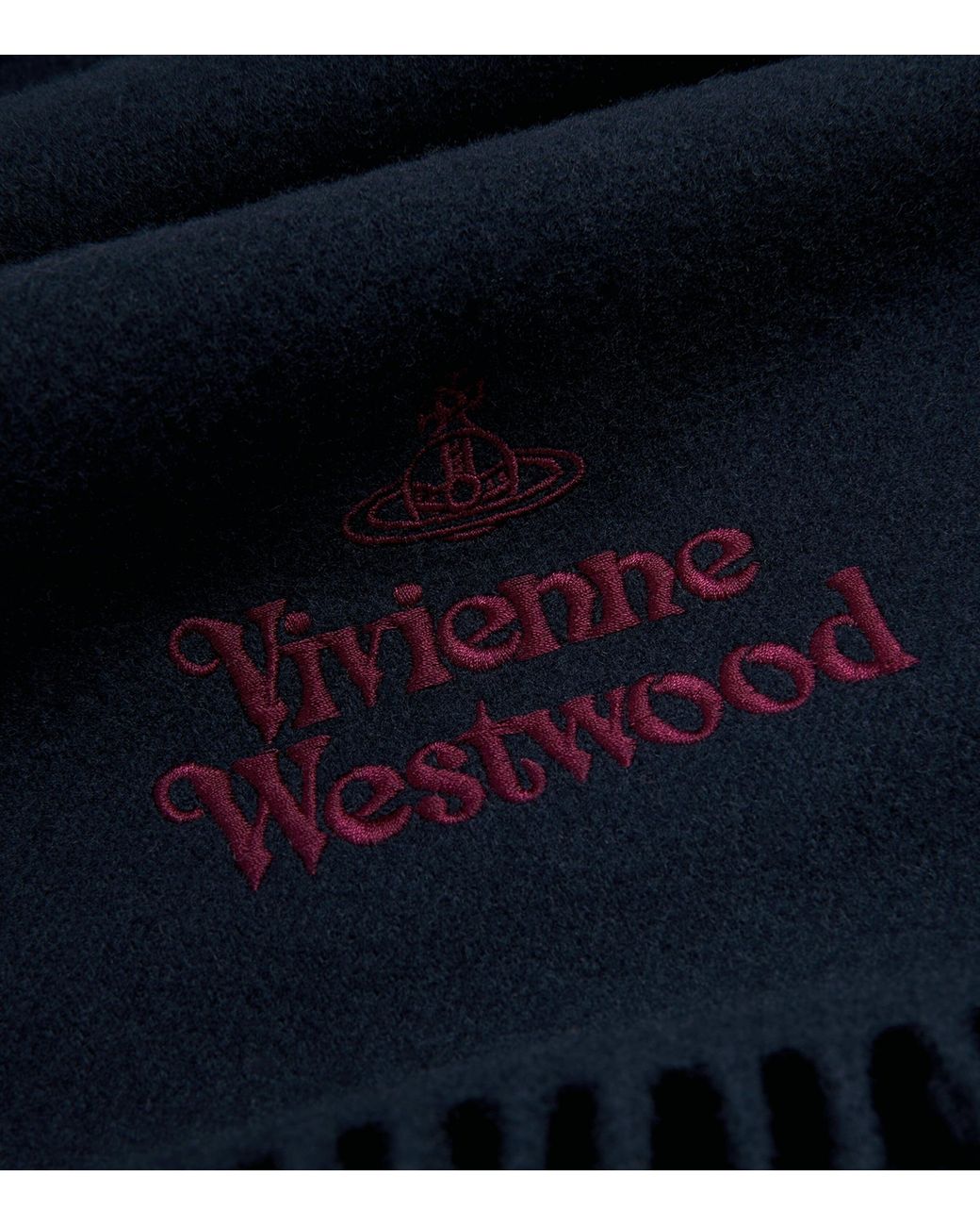 Vivienne Westwood Blue Wool Embroidered Logo Scarf