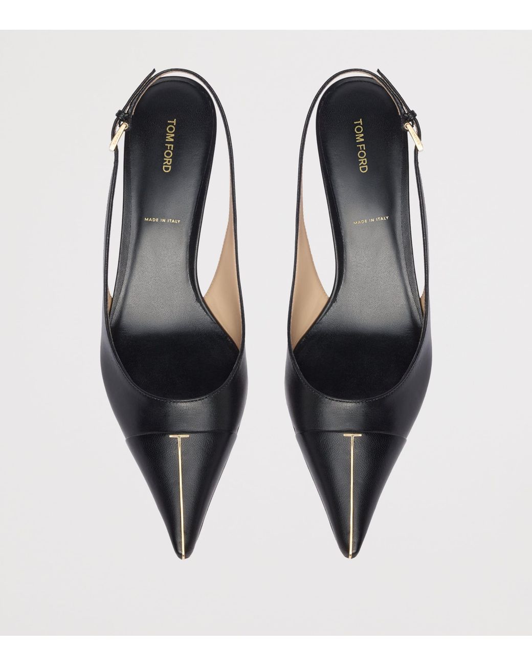 Tom Ford Black Goat Leather T Slingback Pumps