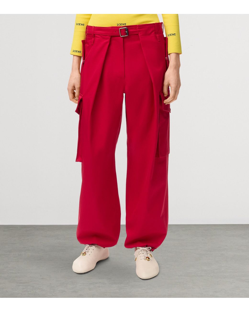 Loewe Red Cotton-Silk Cargo Trousers