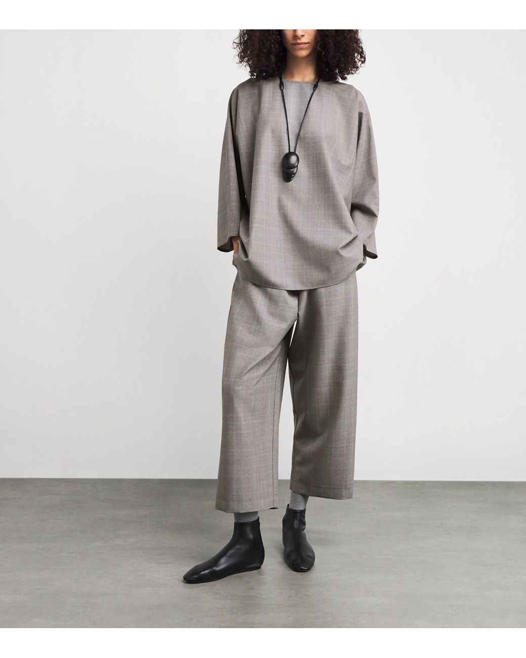 Eskandar Gray Virgin Wool Boat-Neck Blouse