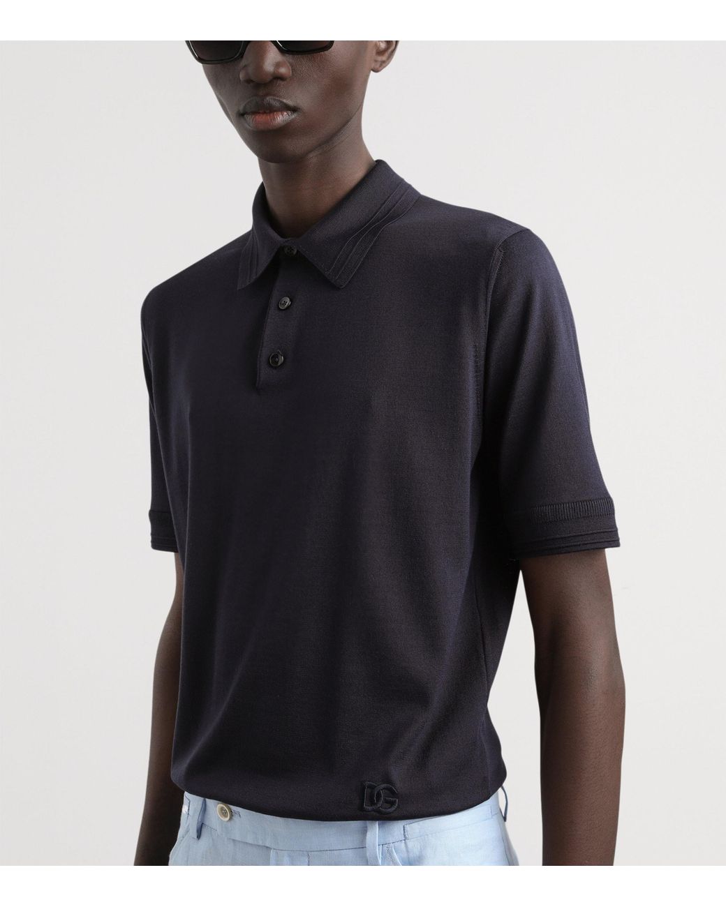Dolce & Gabbana Blue Silk Polo Shirt for men