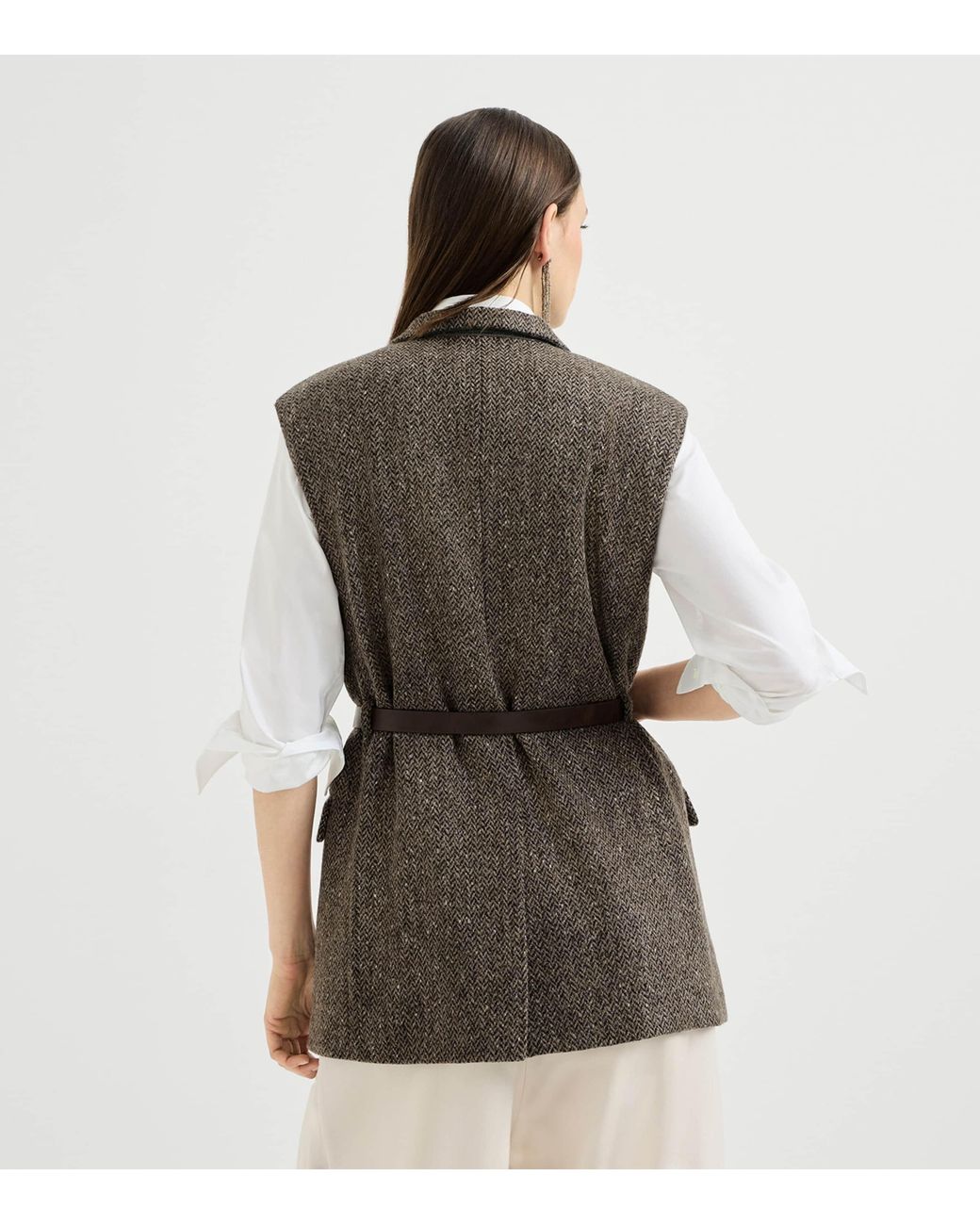Brunello Cucinelli Brown Wool-Blend Sleeveless Blazer