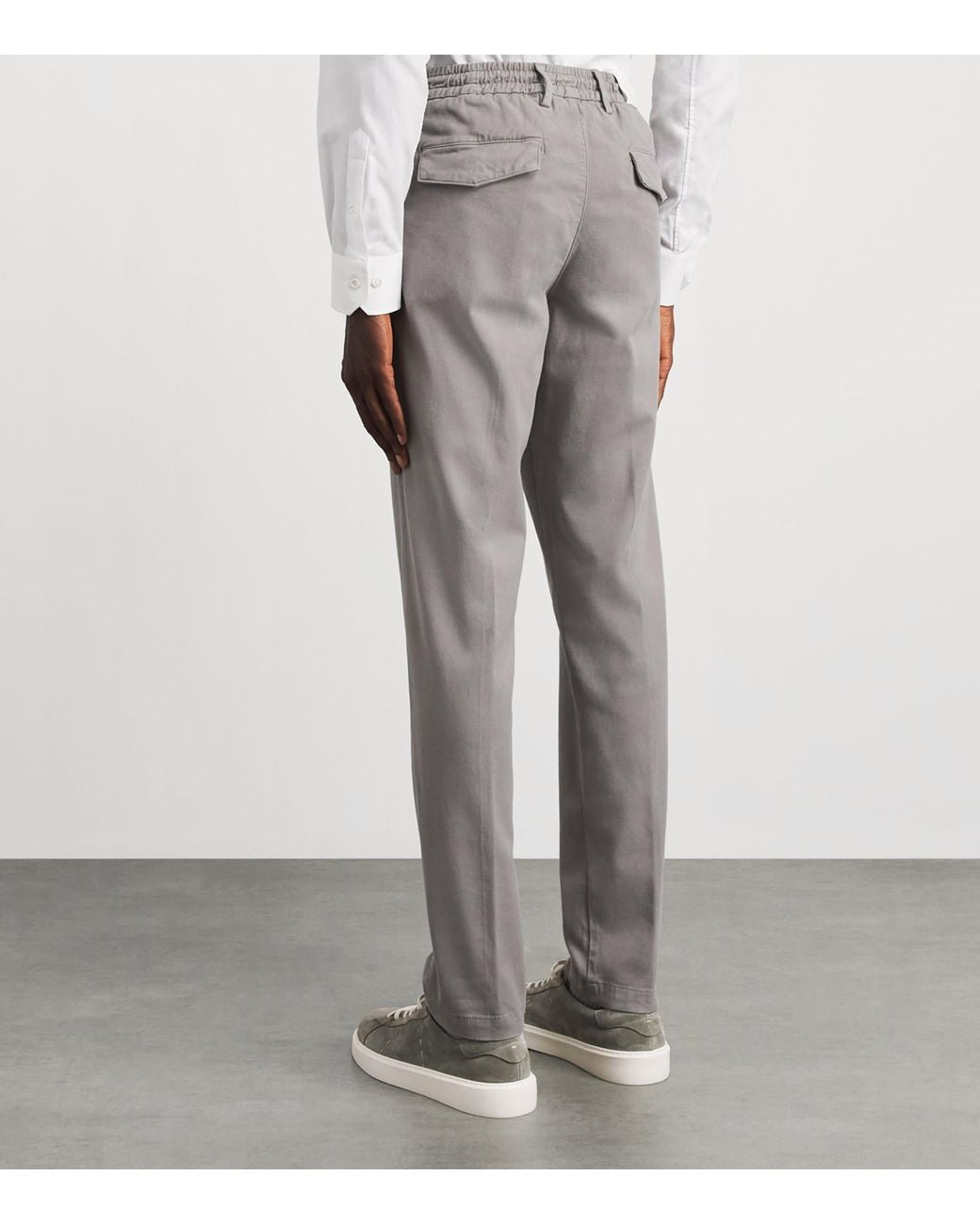 Eleventy Gray Twill Drawstring Pleated Straight Trousers for men