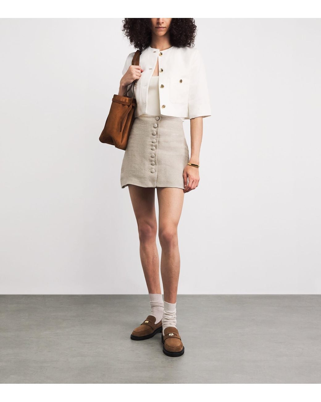 Maje White Linen-Cotton Cropped Jacket