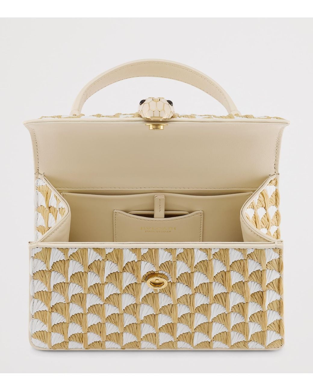 BVLGARI Metallic Medium Raffia Serpenti Forever Top-Handle Bag