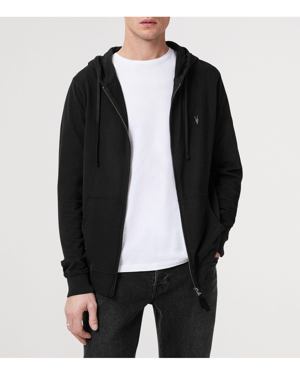 AllSaints Black Organic Cotton Brace Zip-Up Hoodie for men