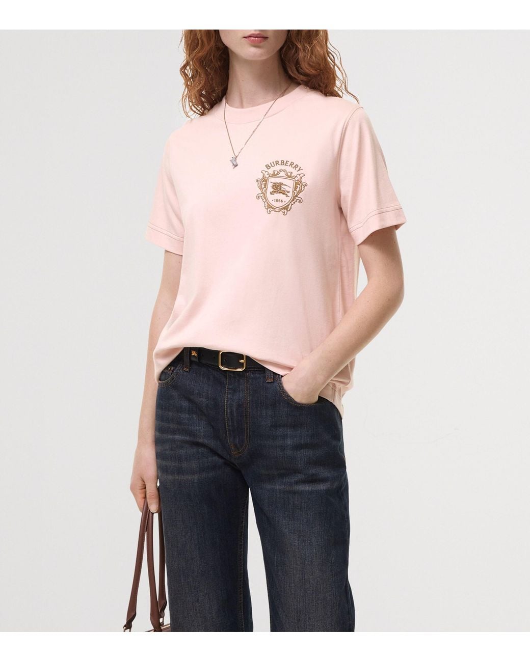 Burberry Pink Cotton Ekd Crest T-Shirt
