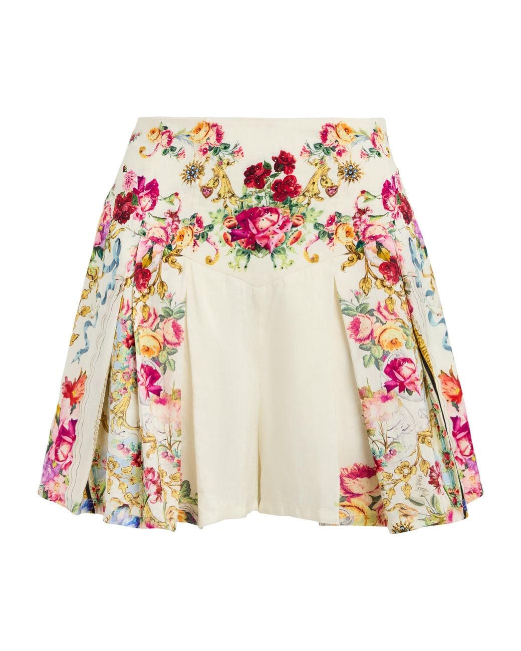 Camilla Red Linen-Silk Embellished Shorts