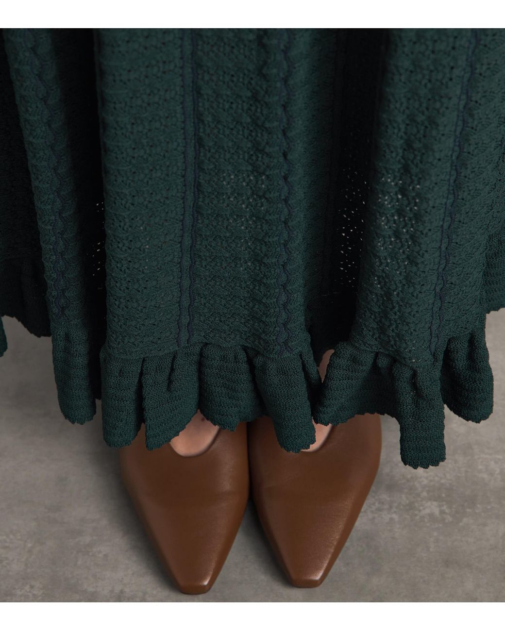 Sandro Green Pointelle-Knit Midi Dress