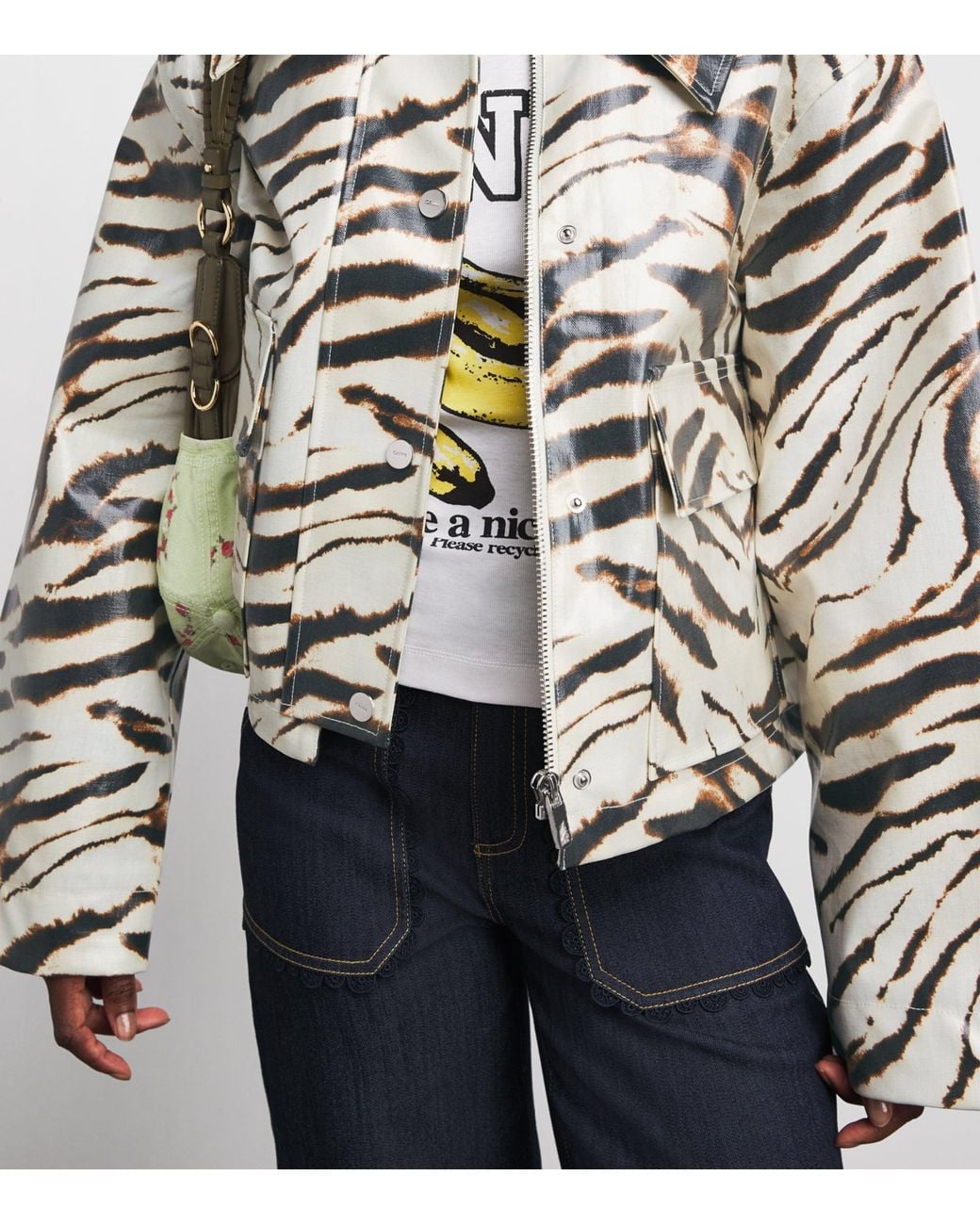 Ganni Gray Laminated Zebra Jacket