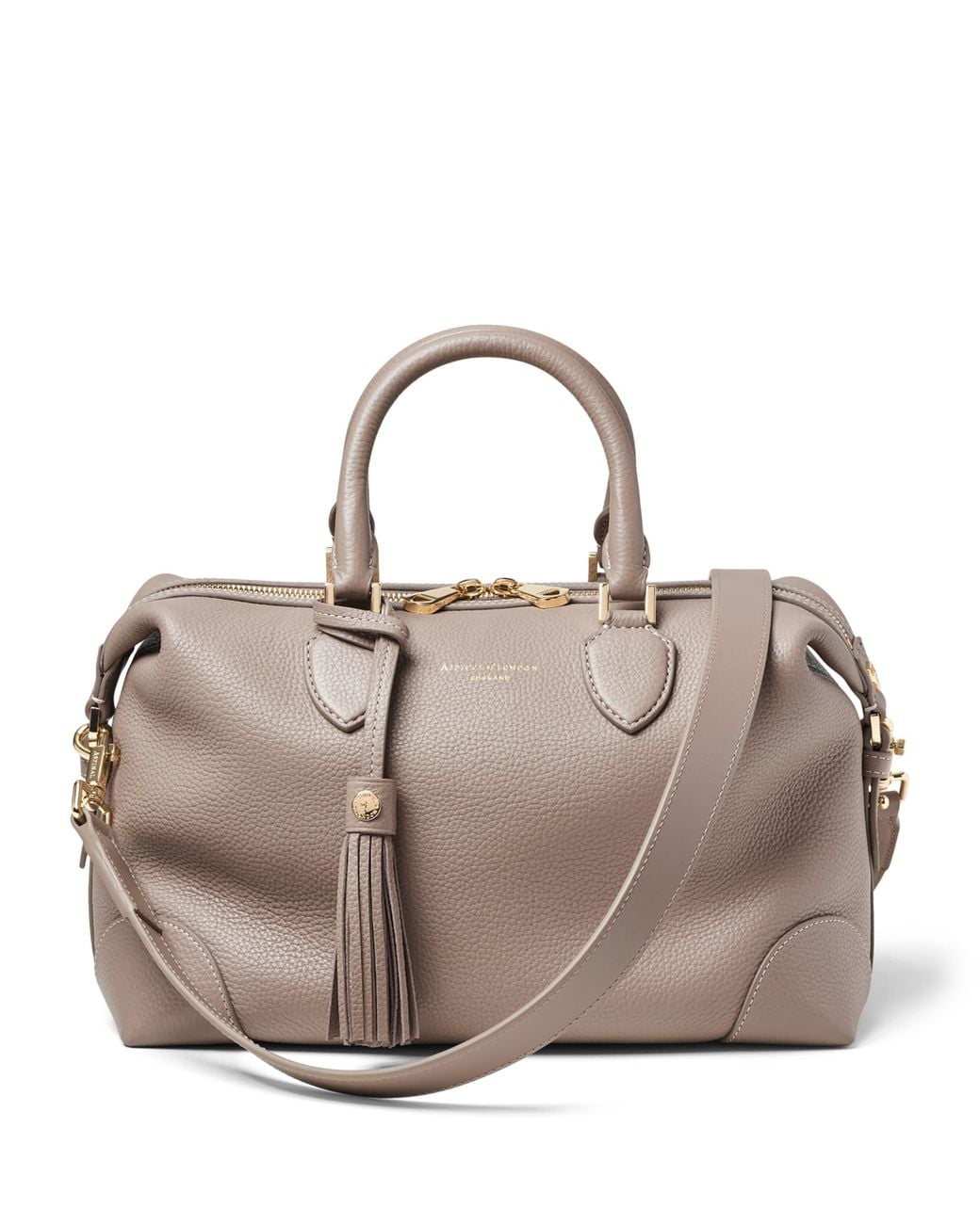 Aspinal Gray Leather Midi The Hudson Bowling Bag