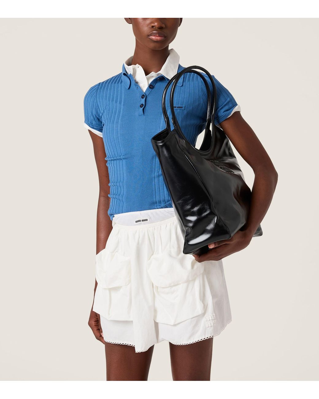 Miu Miu Blue Wool Logo Polo Shirt