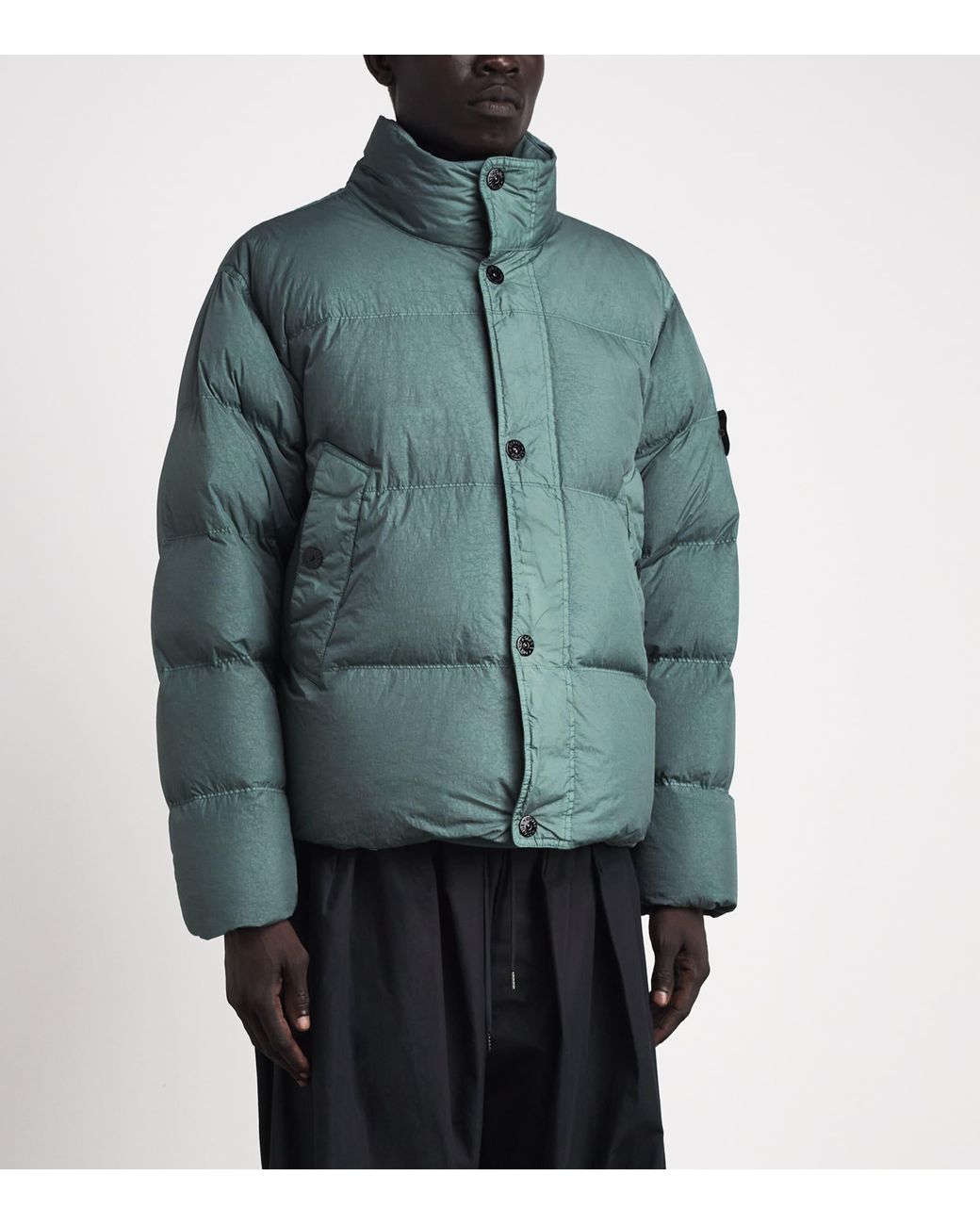 Stone Island Green Garment-Dyed Down Jacket for men