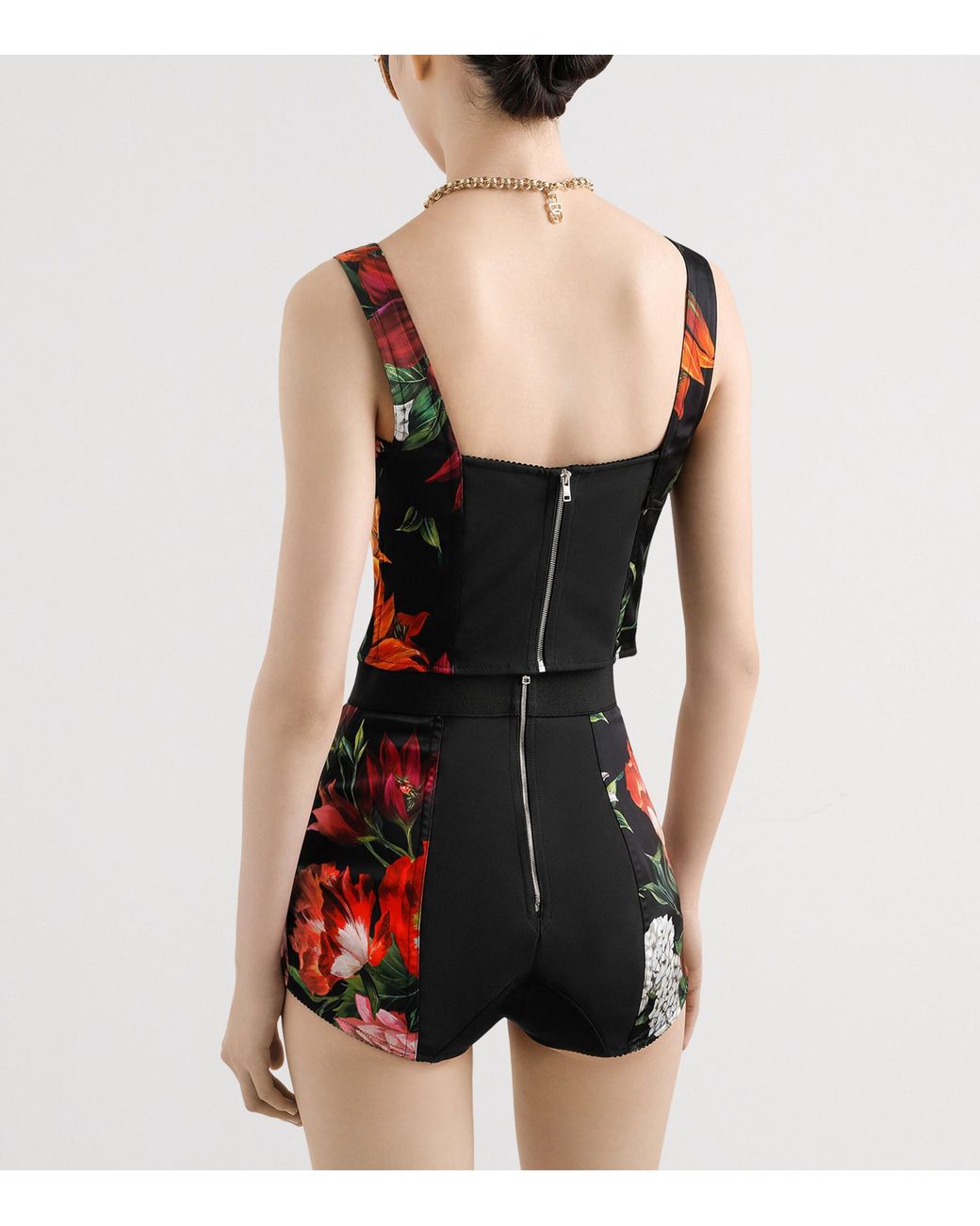 Dolce & Gabbana Red Flower Print Bustier Top