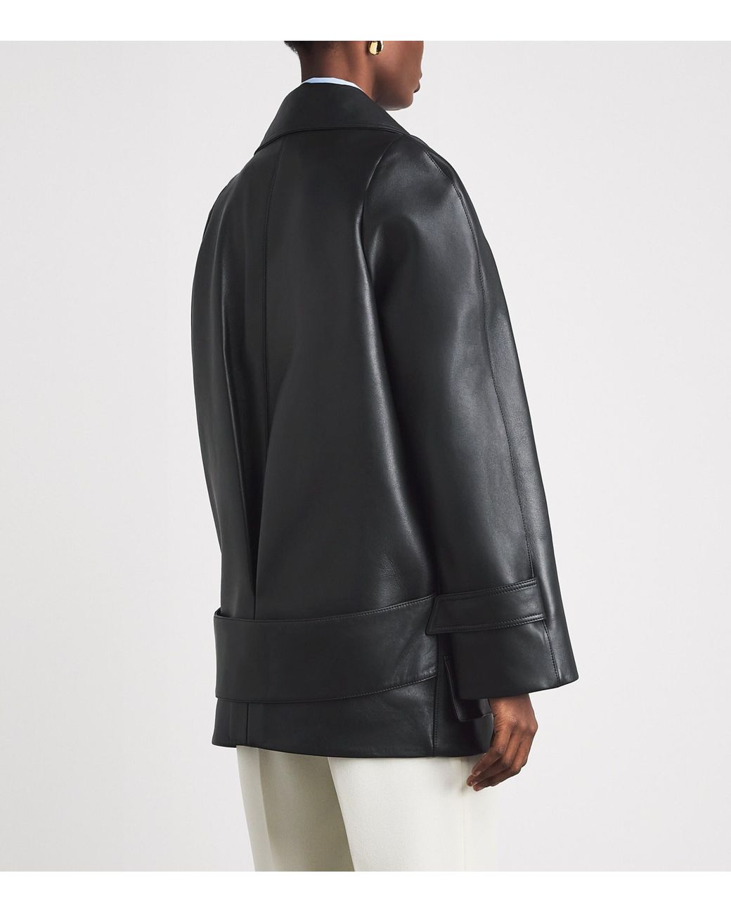 Victoria Beckham Black Leather Pea Coat