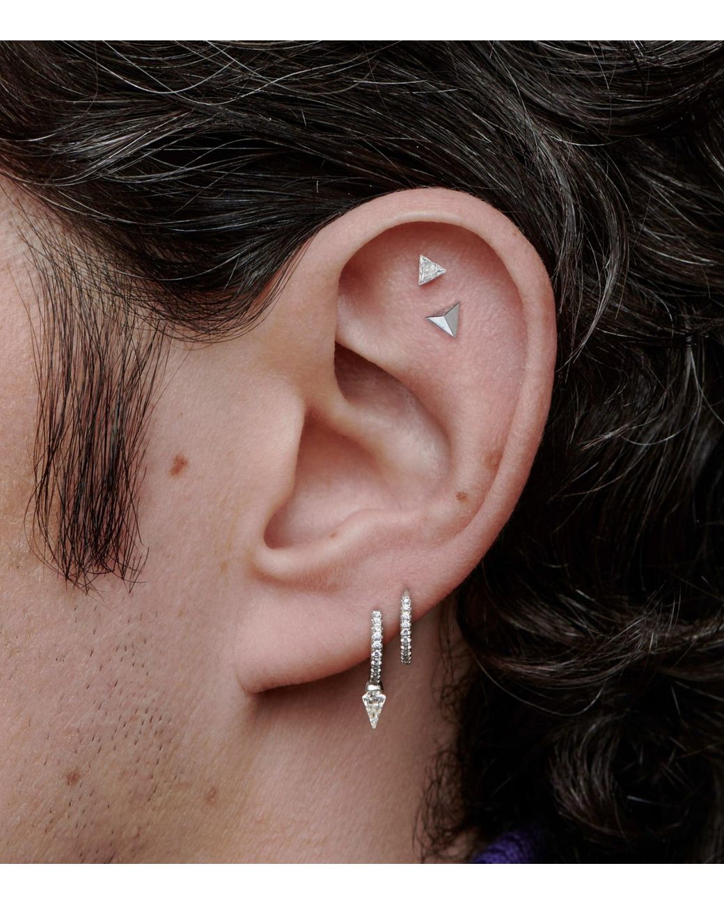Maria Tash Metallic Invisible Set Triangle Diamond Threaded Stud Earring