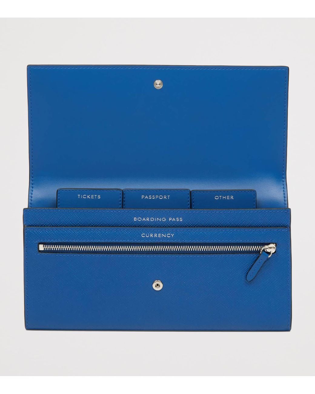 Smythson Blue Panama Leather Marshall Travel Wallet for men
