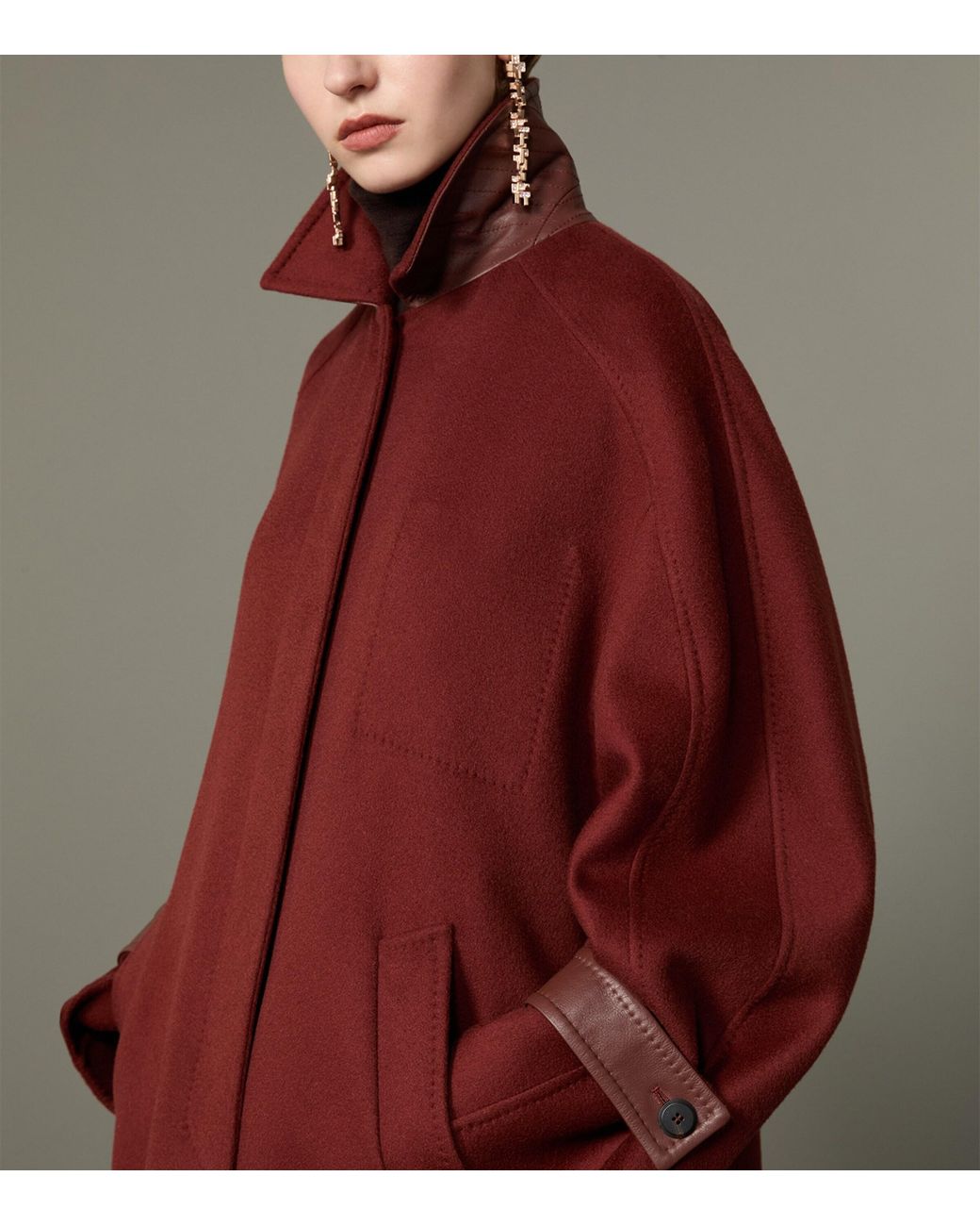 Max Mara Red Cashmere Leather-Trim Coat