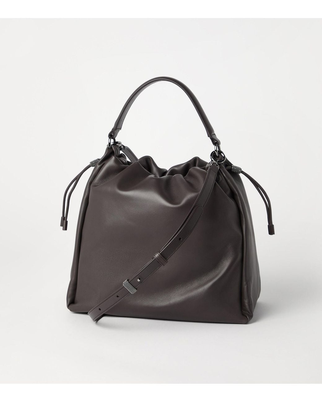 Brunello Cucinelli Black Medium Leather Mellow Bucket Bag