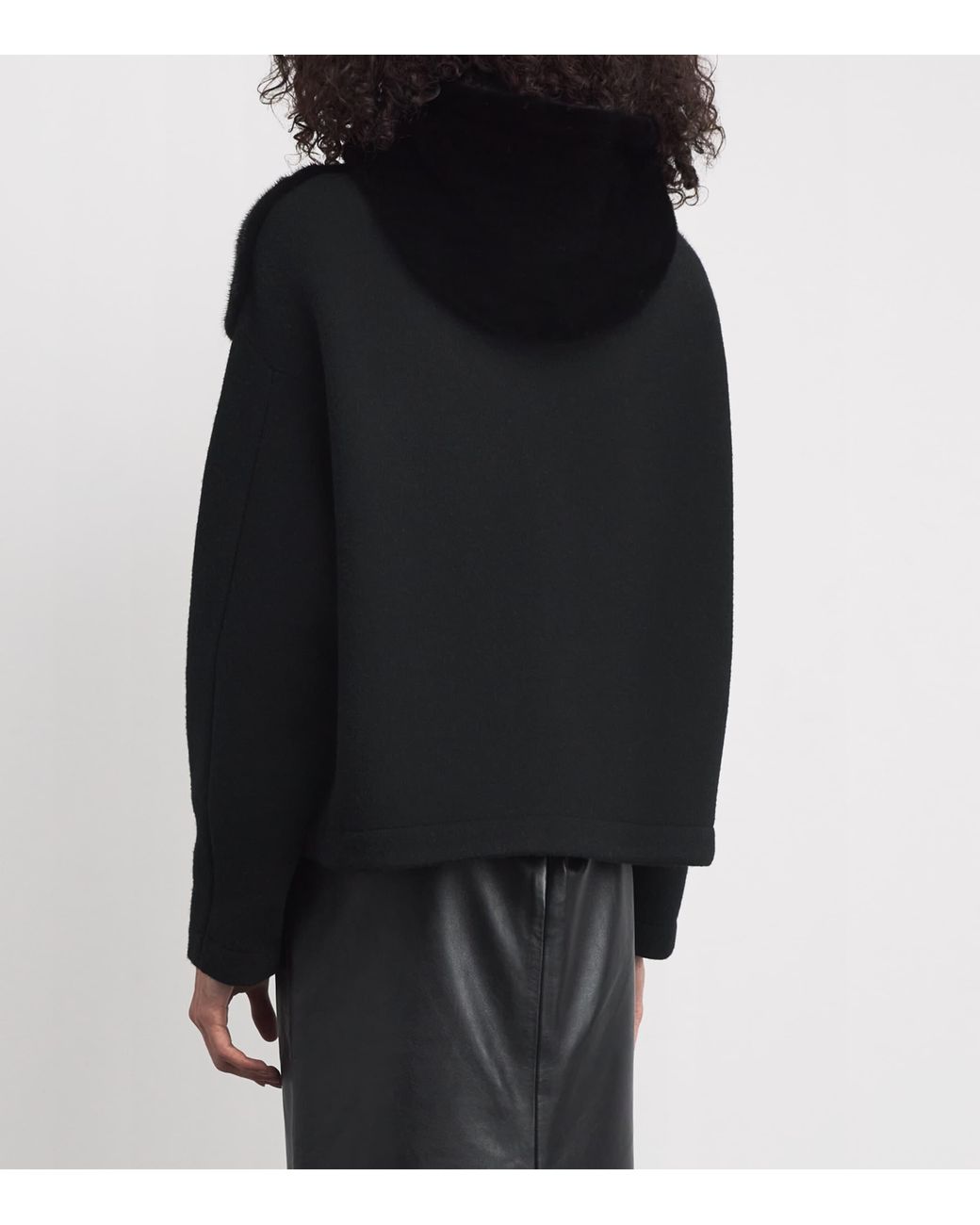Yves Salomon Black Mink-Wool-Silk Zip-Up Hoodie