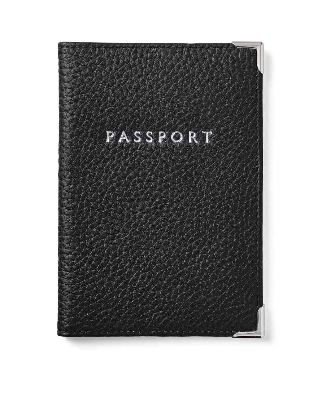 Aspinal Black Leather Passport Cover for men
