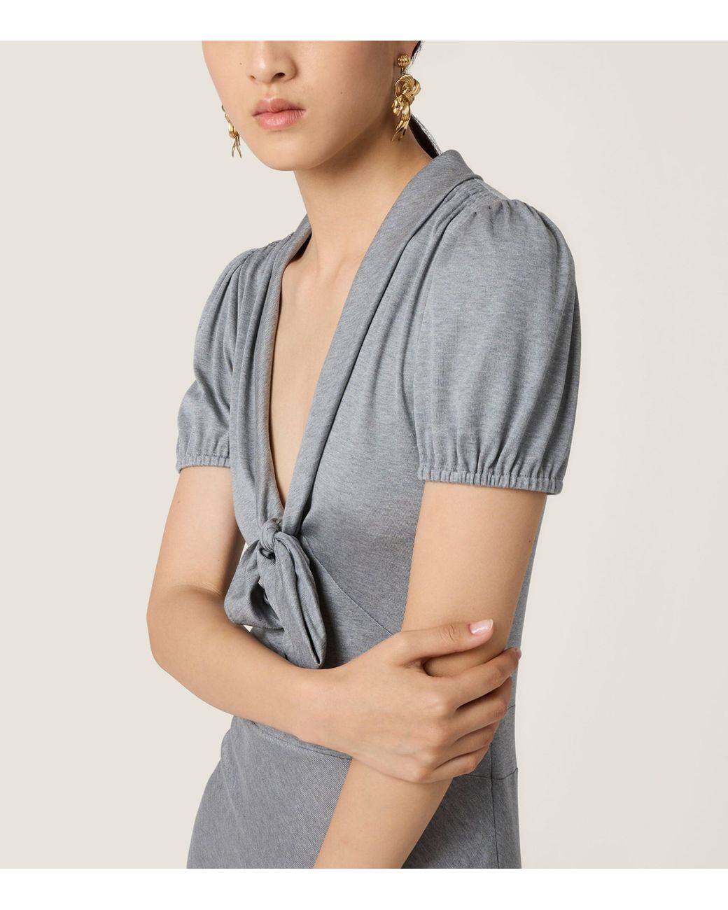Miu Miu Gray Silk Jersey Midi Dress