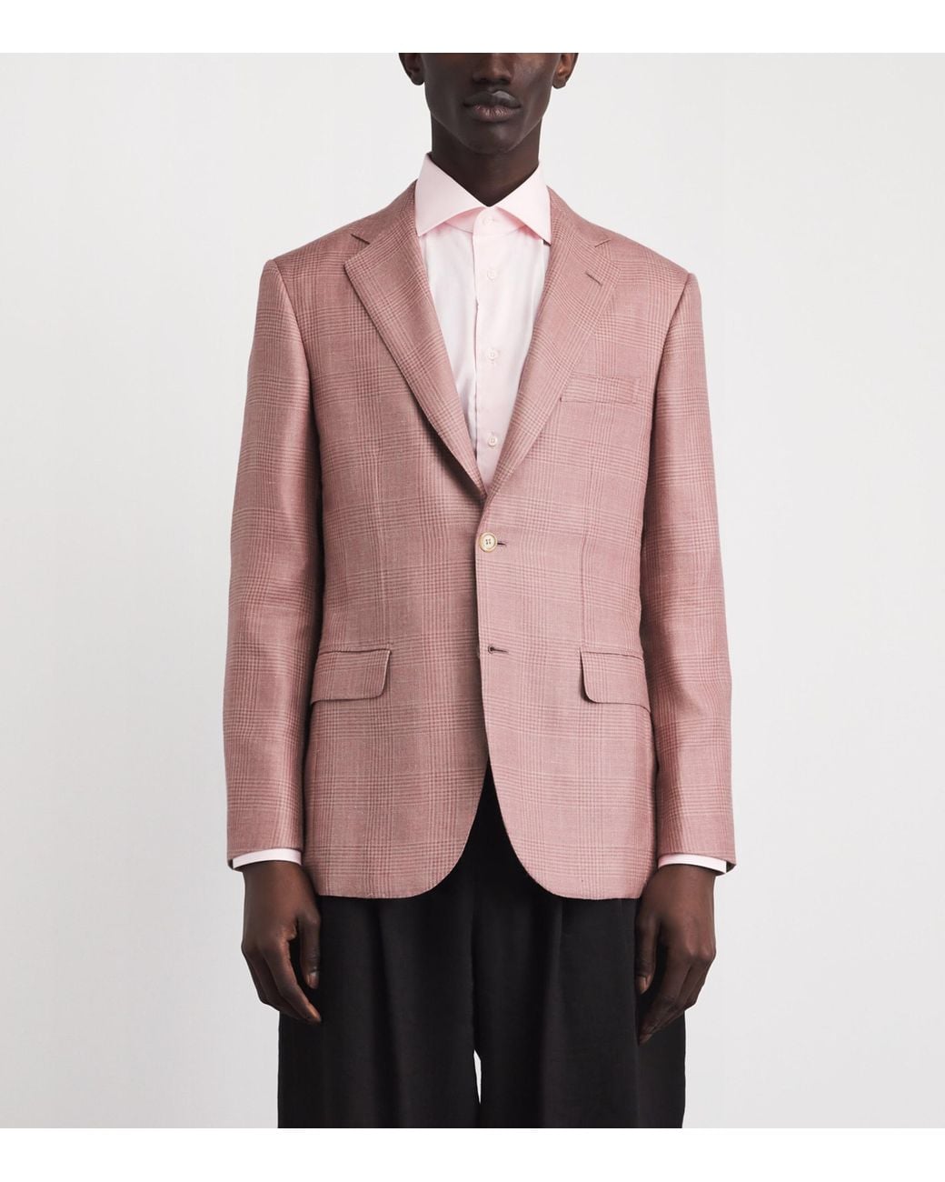 Brioni Pink Wool-Silk-Linen Check Blazer for men