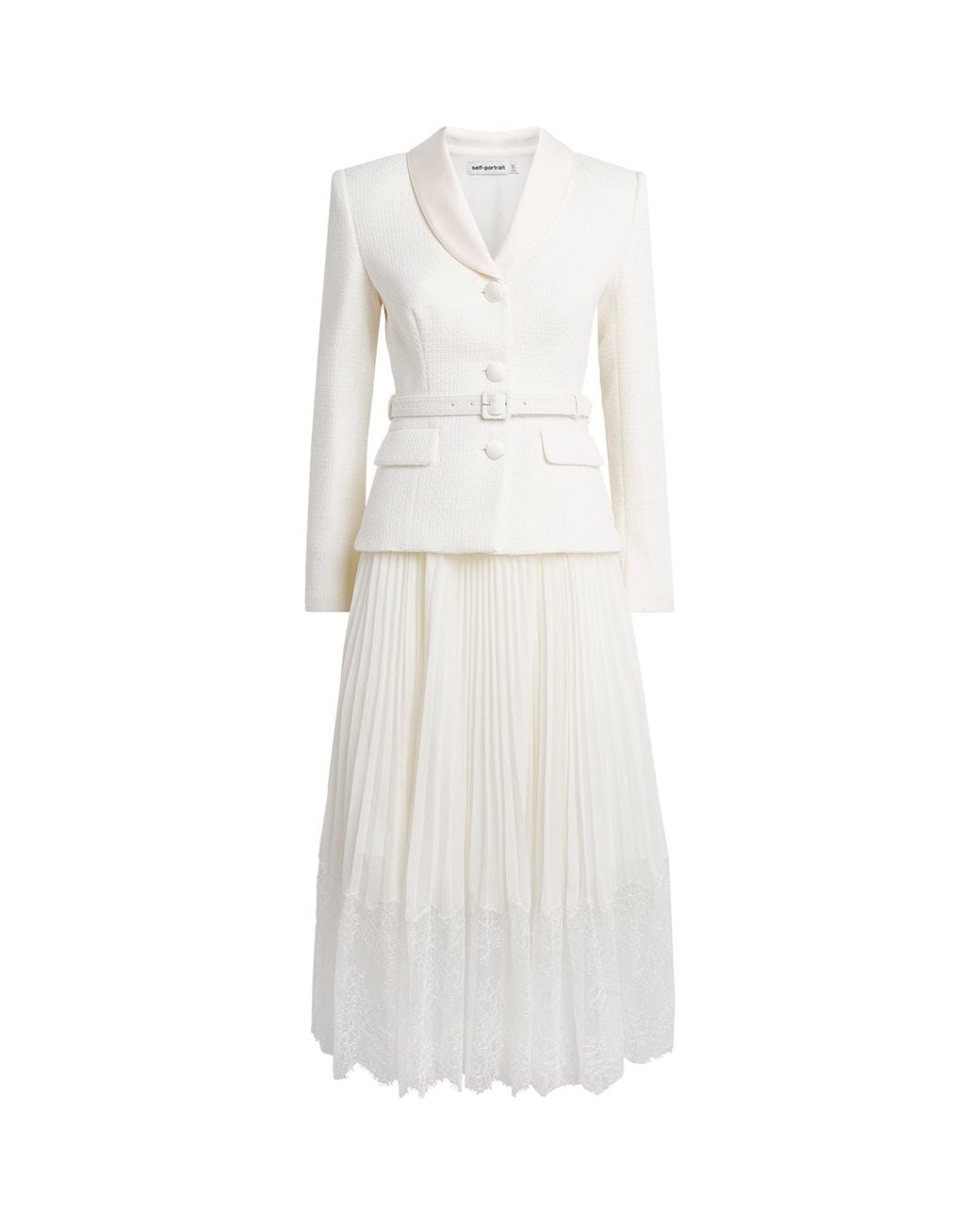 Self-Portrait White Bouclé Midi Dress