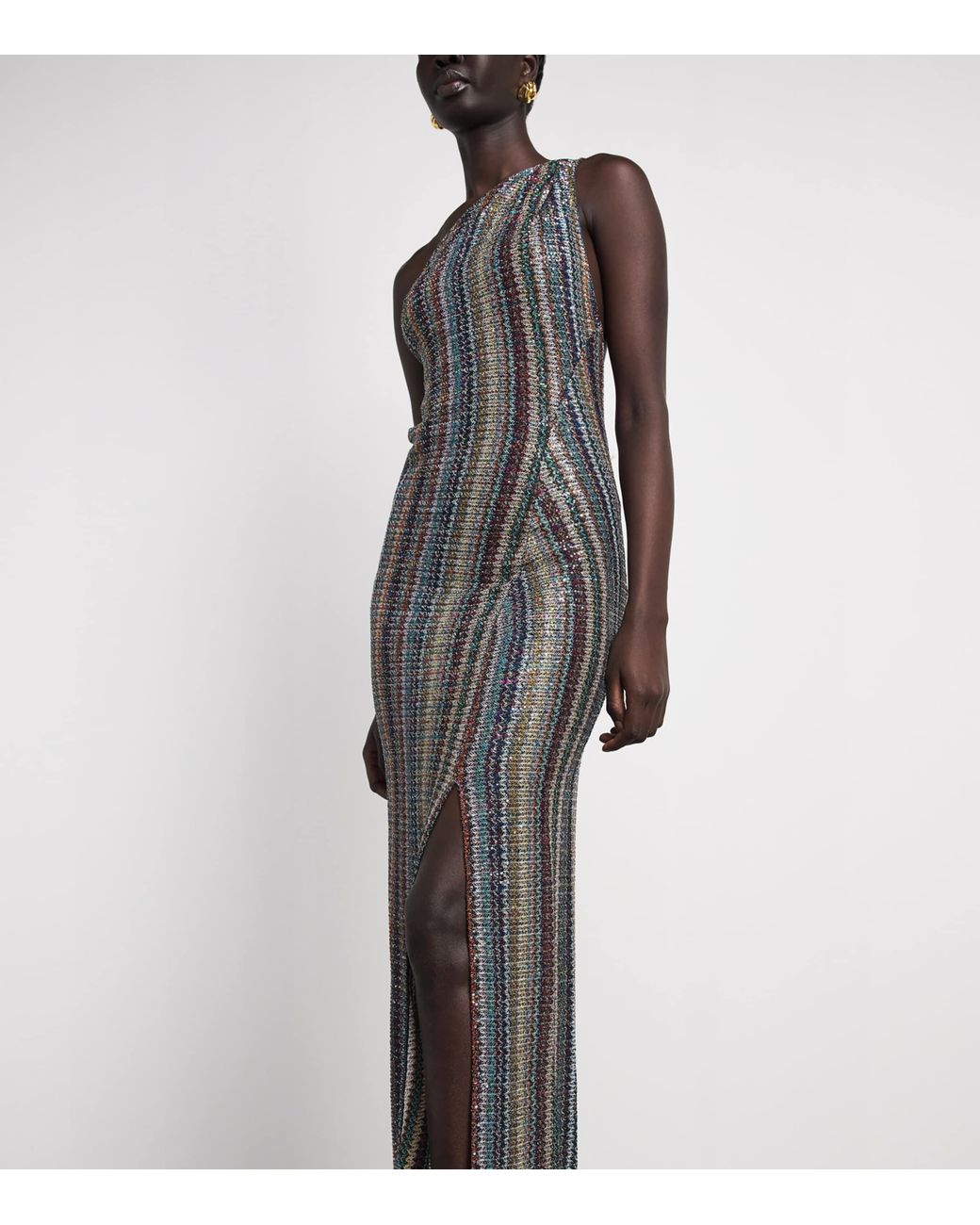 Missoni Gray Stripe One-Shoulder Maxi Dress