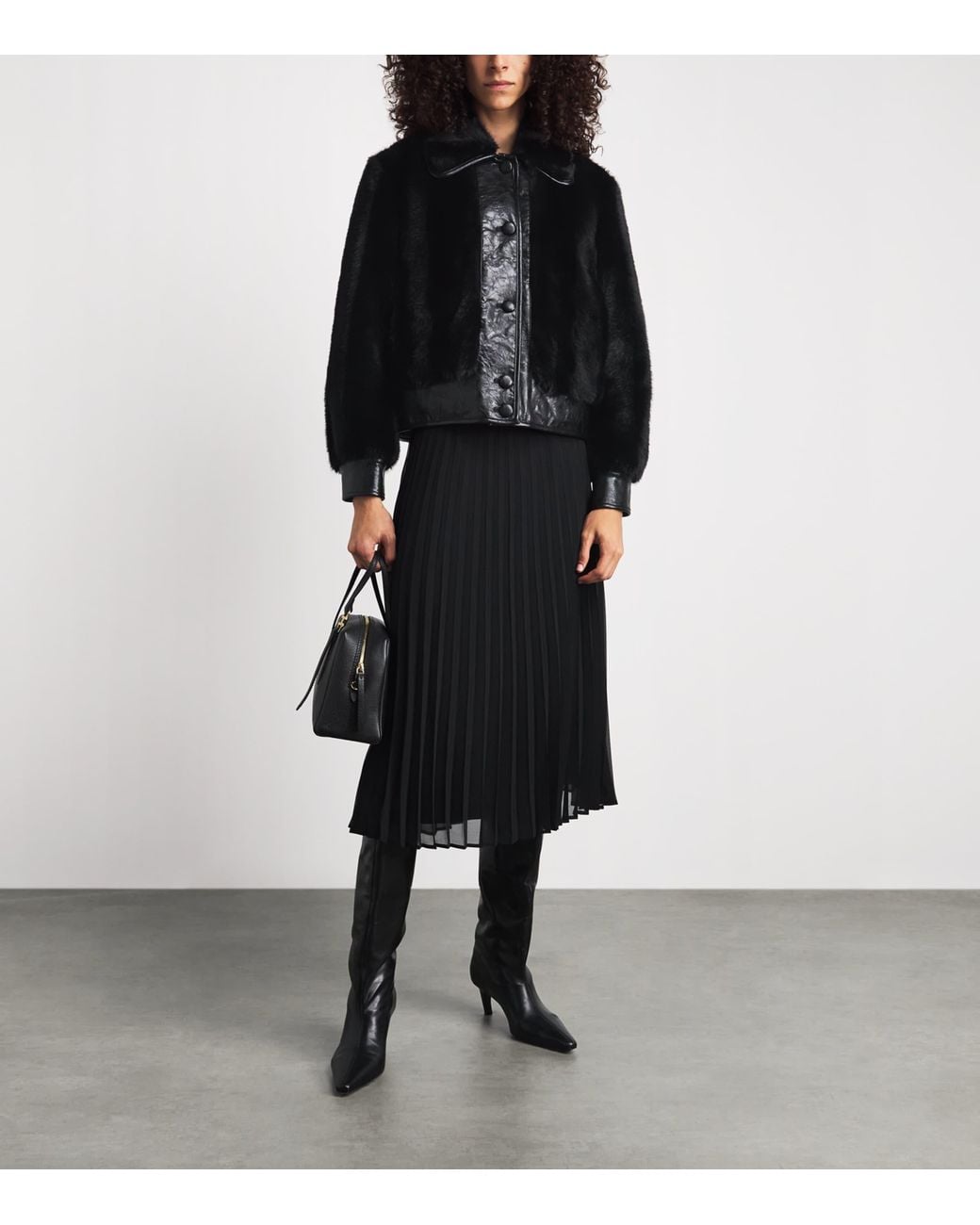 Claudie Pierlot Black Faux Fur And Leather Jacket