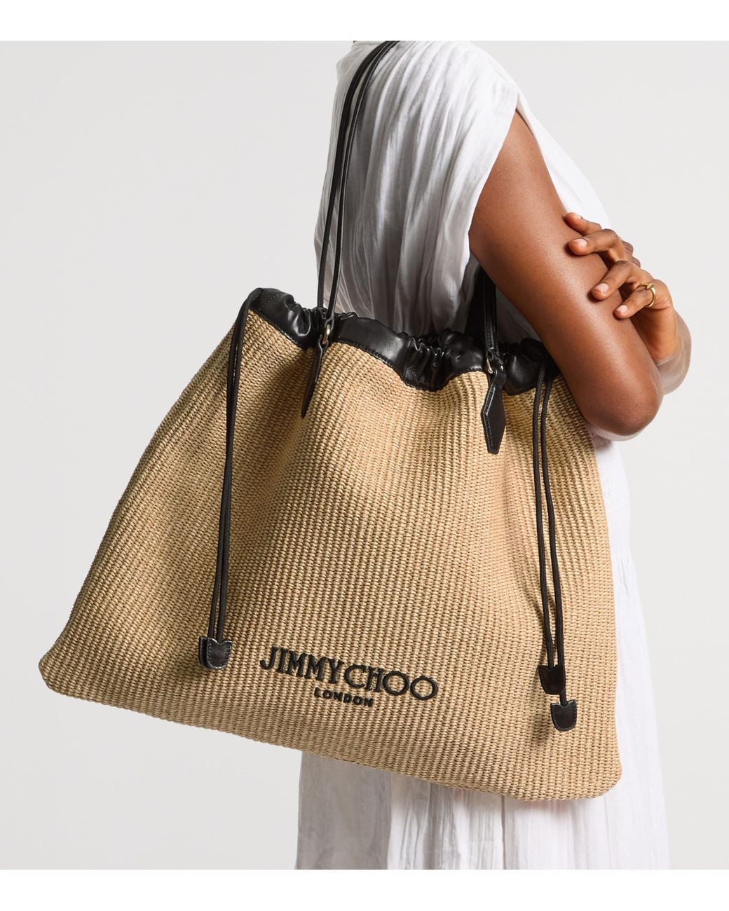 Jimmy Choo Natural Large Raffia Drawstring Tote Bag