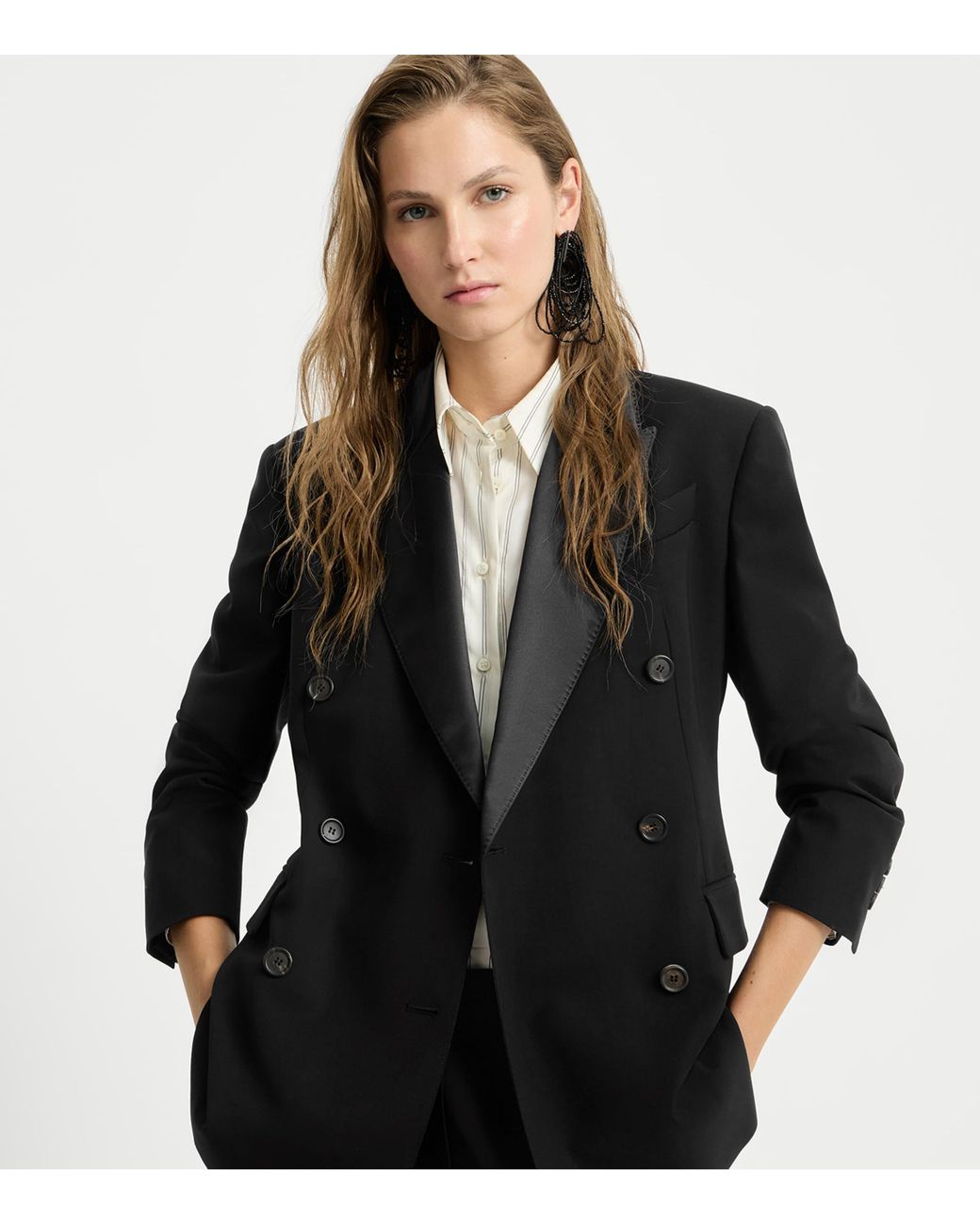 Brunello Cucinelli Black Monili-Detail Tuxedo Jacket