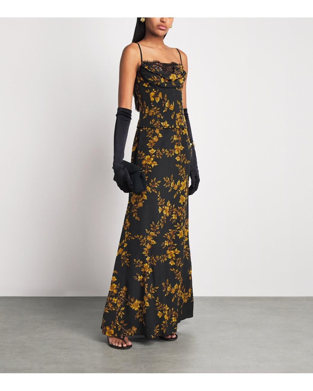 Rebecca Vallance Green Silk Sunblush Bloom Maxi Dress