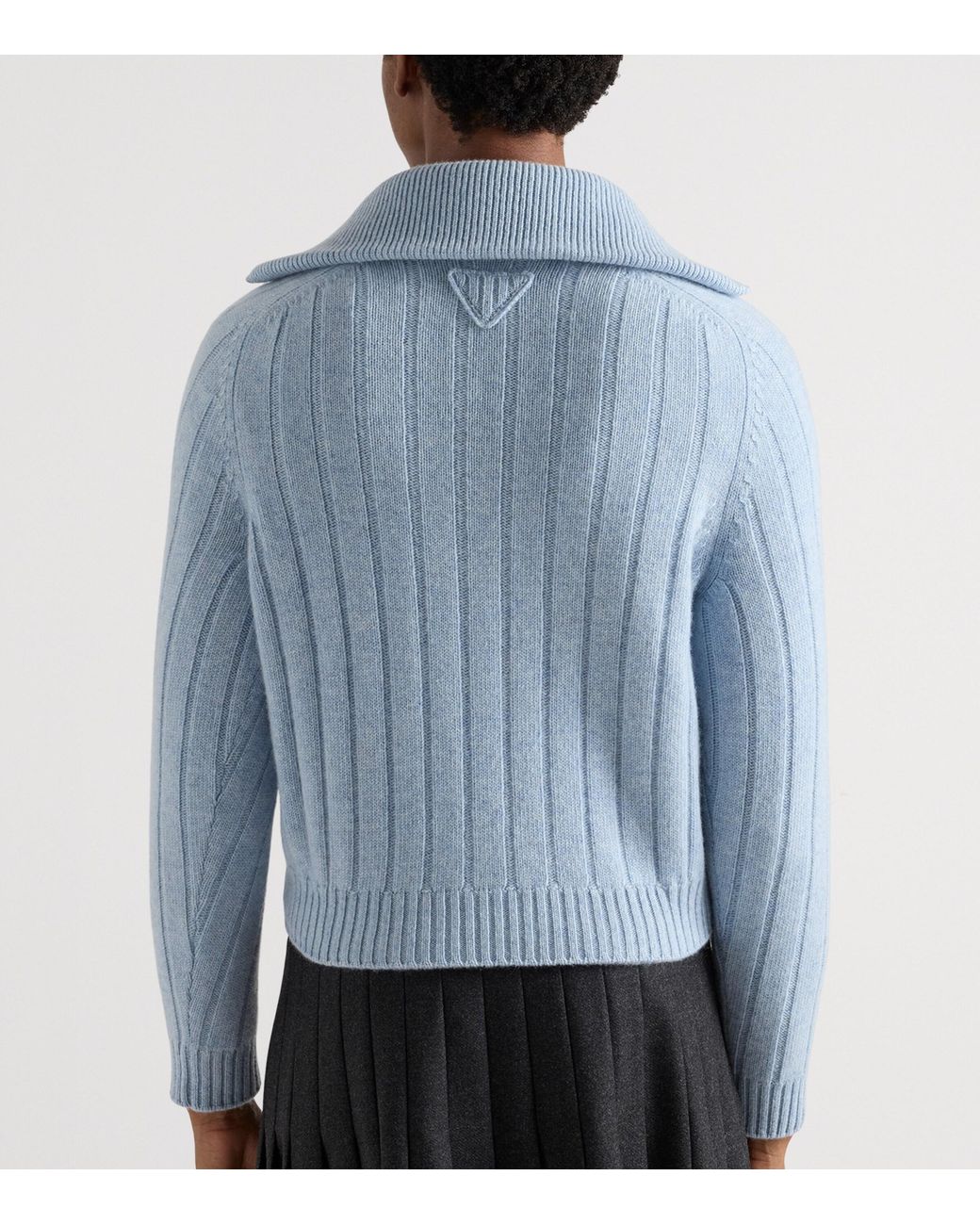 Prada Blue Re-Cashmere Quarter-Zip Sweater