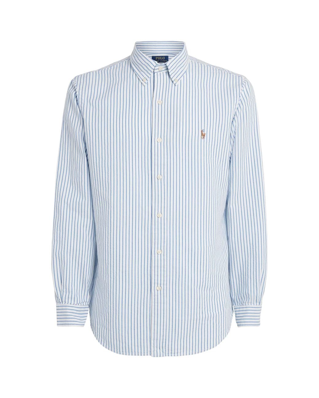 Polo Ralph Lauren Blue Cotton Seersucker Stripe Shirt for men
