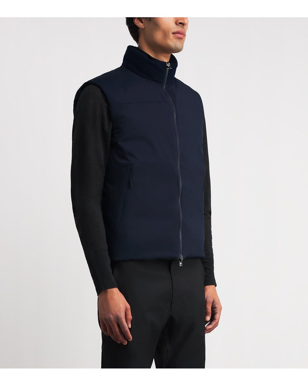 Sease Blue Cashmere Down-Padded Reversible Gilet for men