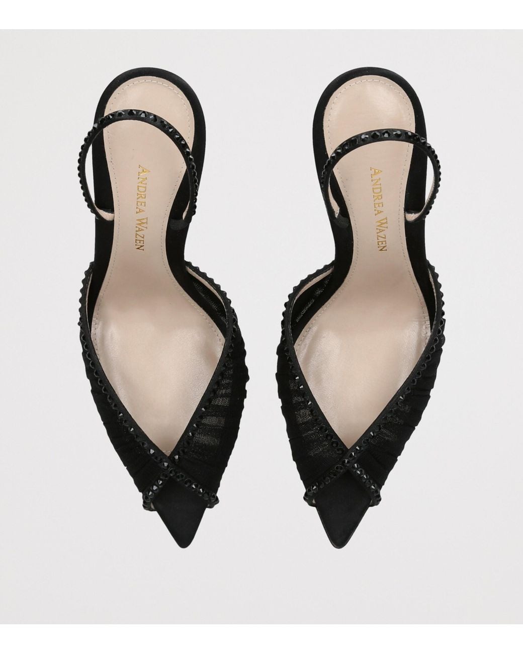 Andrea Wazen Black Rhinestone-Embellished Katy Slingback Pumps 85