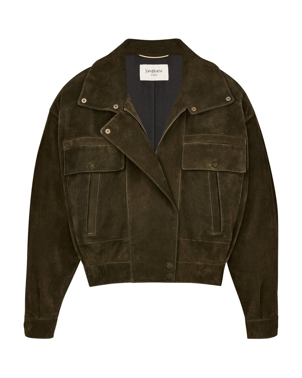 Saint Laurent Green Calfskin Cropped Jacket