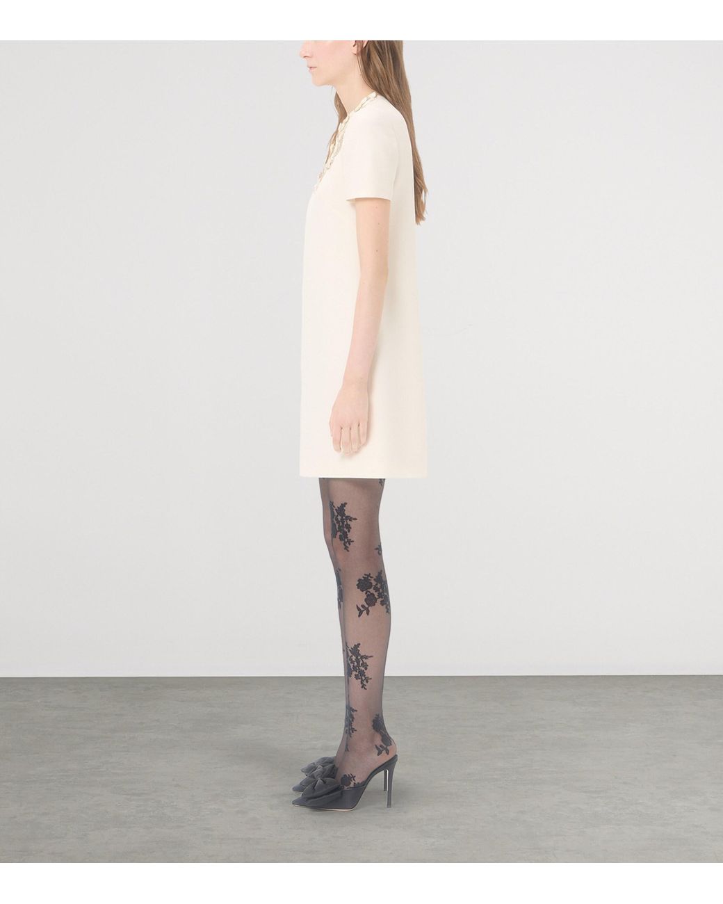 Valentino Natural Wool-Silk Crepe Mini Dress