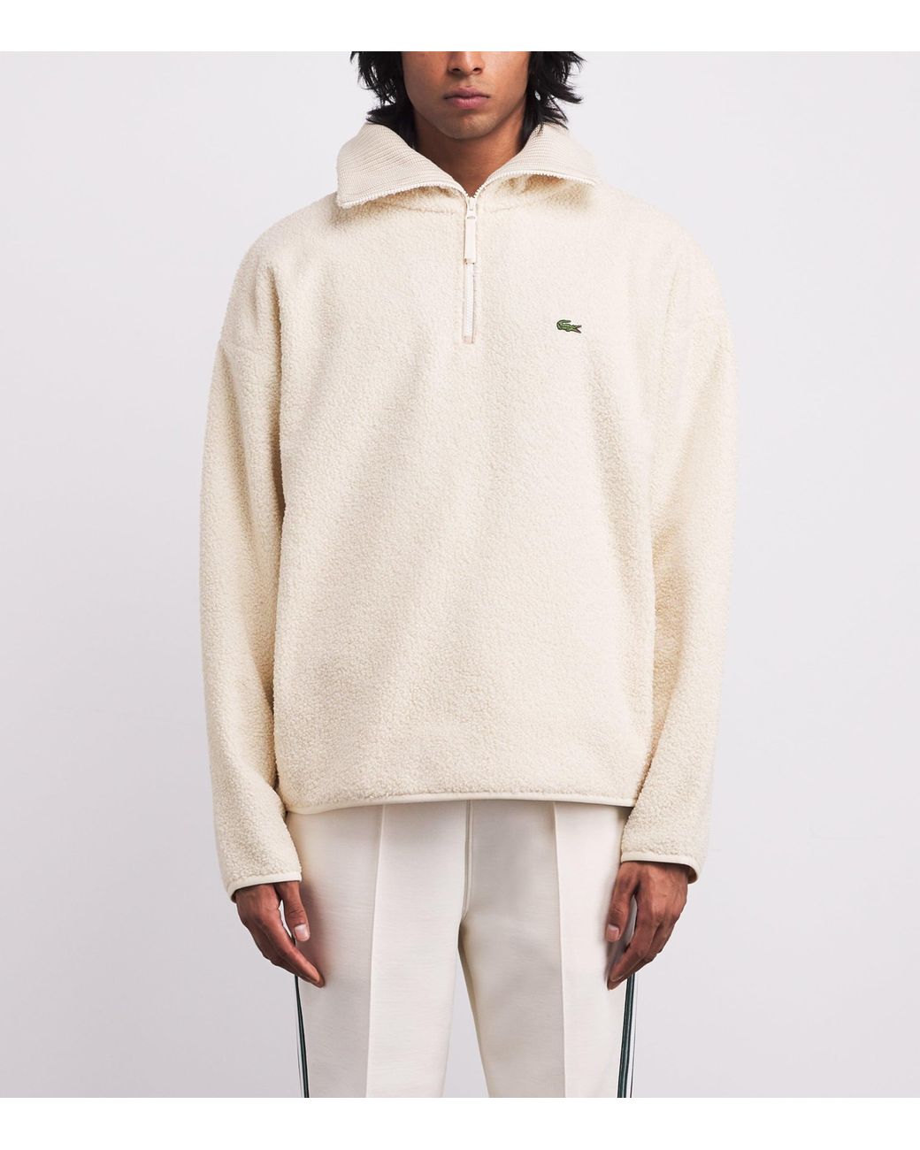 Lacoste Fleece Quarter-Zip Sweatshirt in White for Men | Lyst Canada