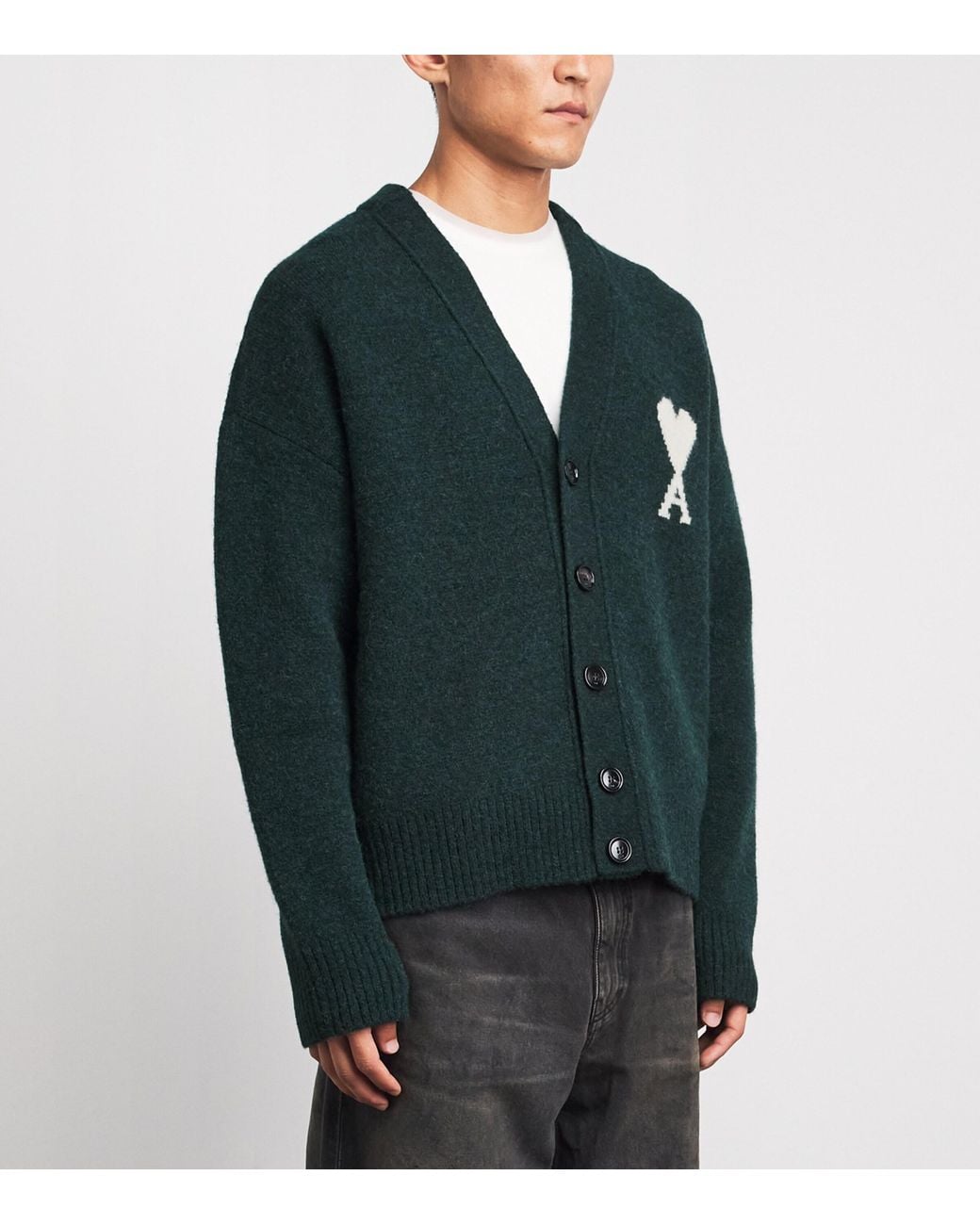 AMI Green Ami De Coeur Cardigan for men