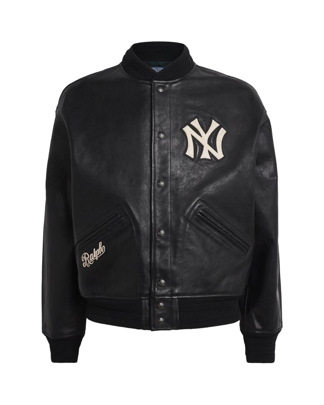 Polo Ralph Lauren Black X Yankees Leather Bomber Jacket for men