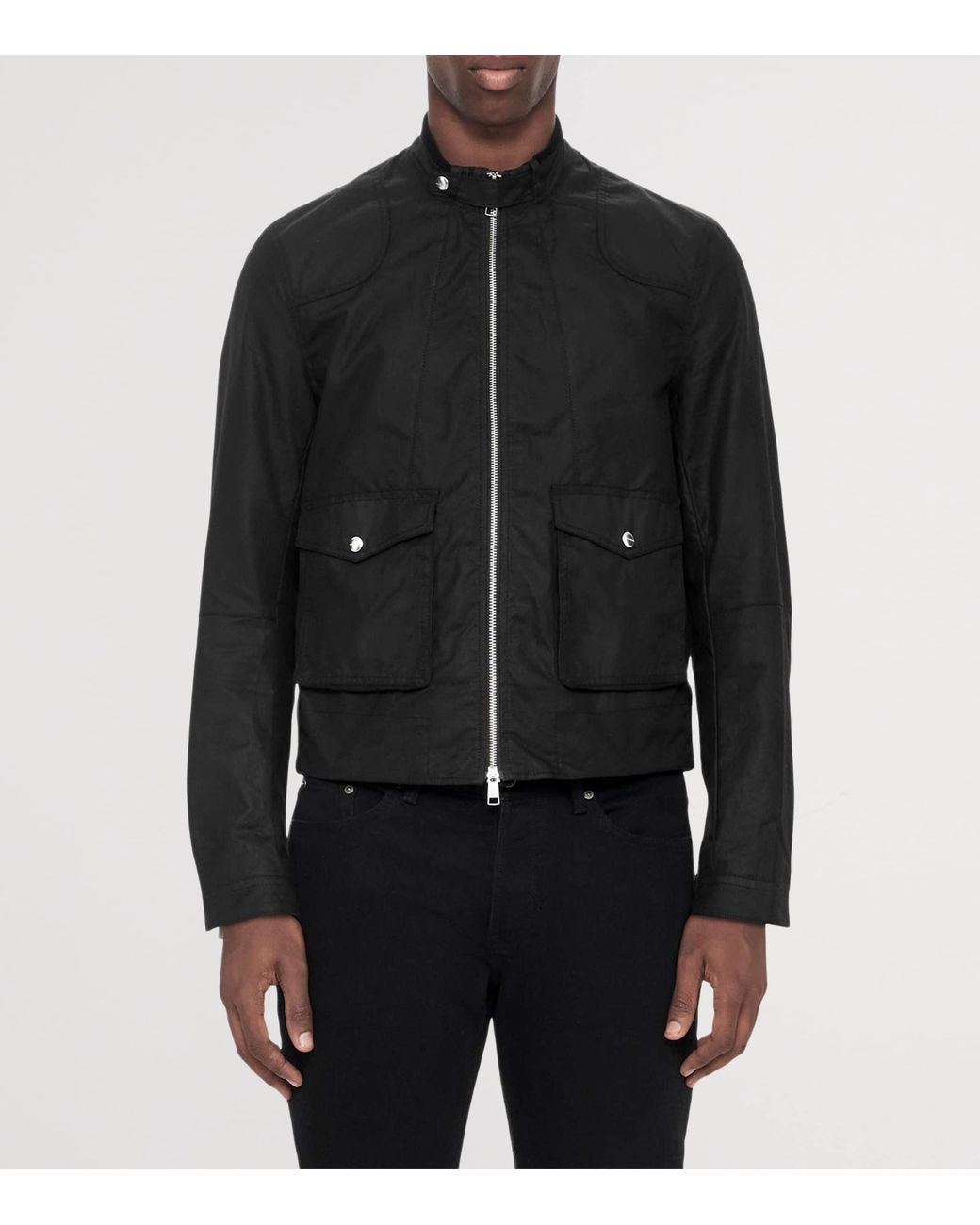 AllSaints Black Waxed Cotton Kirk Jacket for men