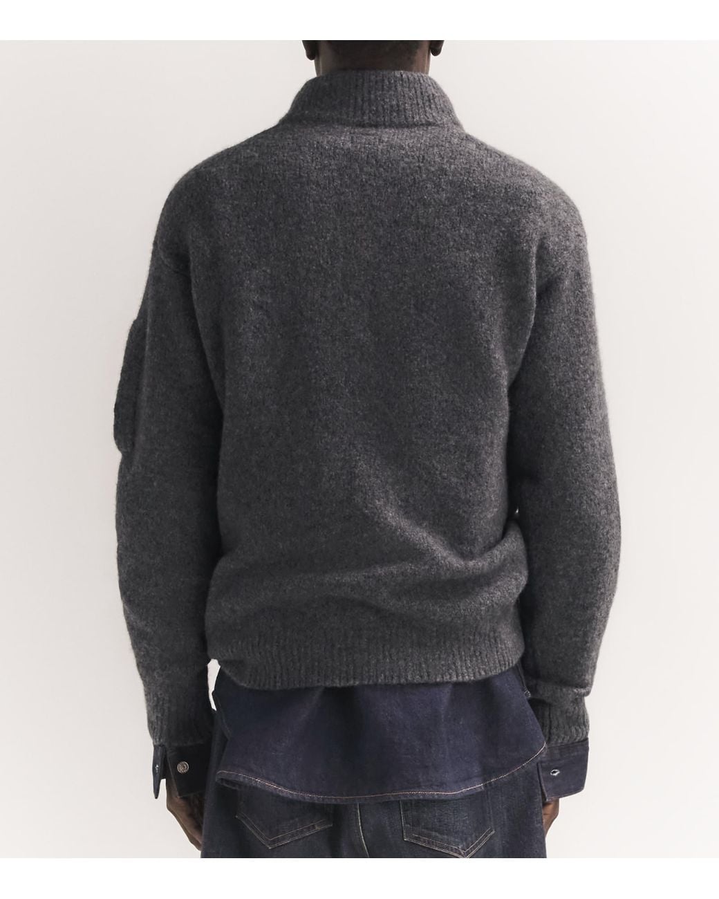 C P Company Gray Wool-Blend Half-Zip Sweater for men