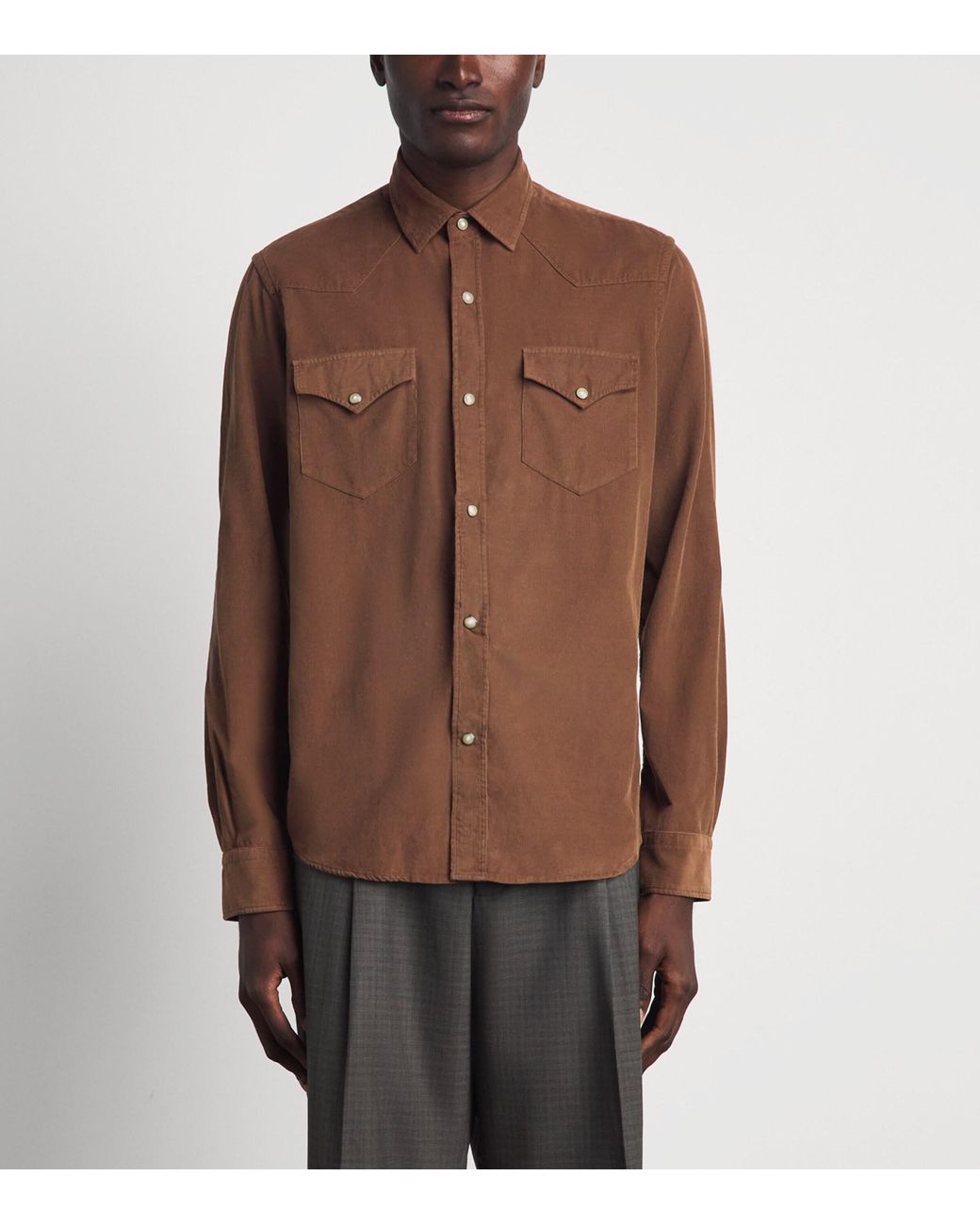 Canali Brown Cotton Corduroy Western Shirt for men
