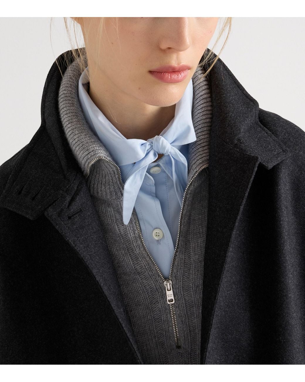 Prada Gray Re-Cashmere Quarter-Zip Sweater