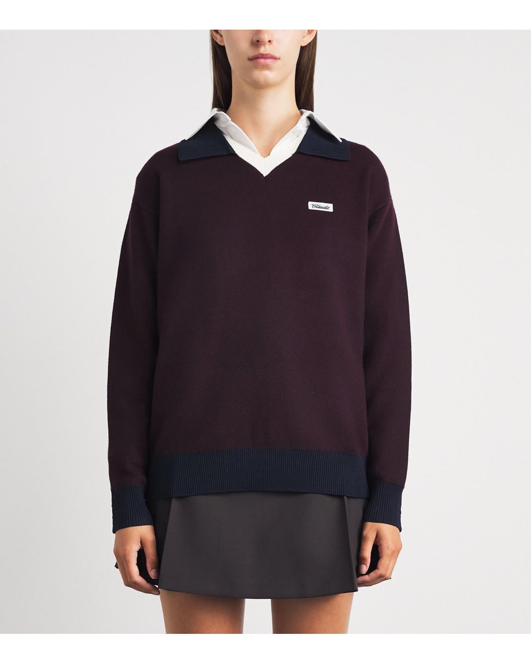 Claudie Pierlot Blue Wool-Blend Polo Sweater