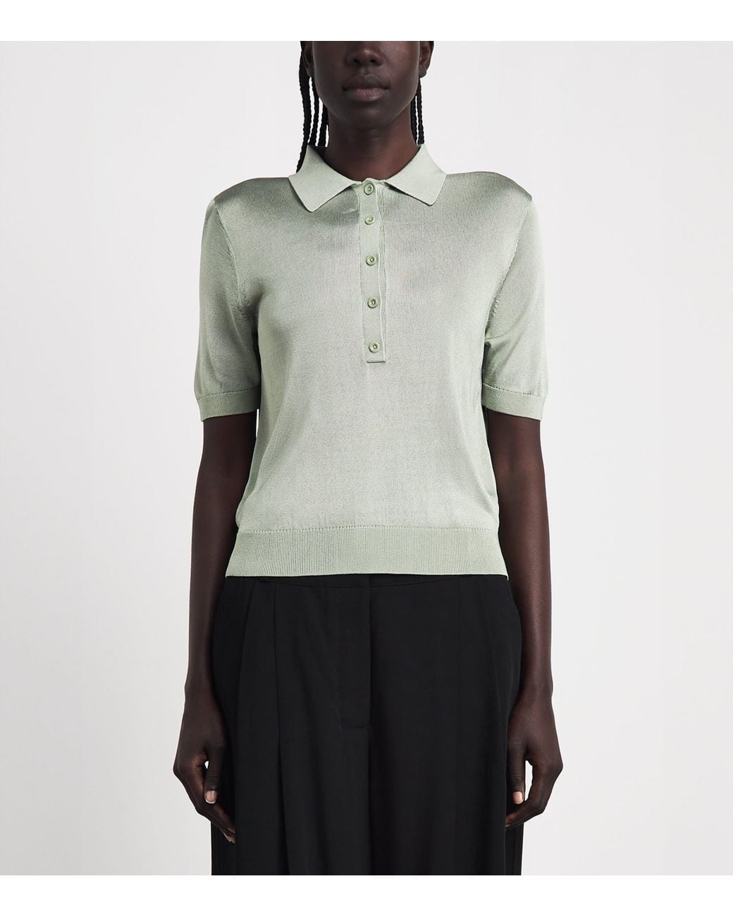 Theory Green Linen-Blend Sheer Polo Shirt